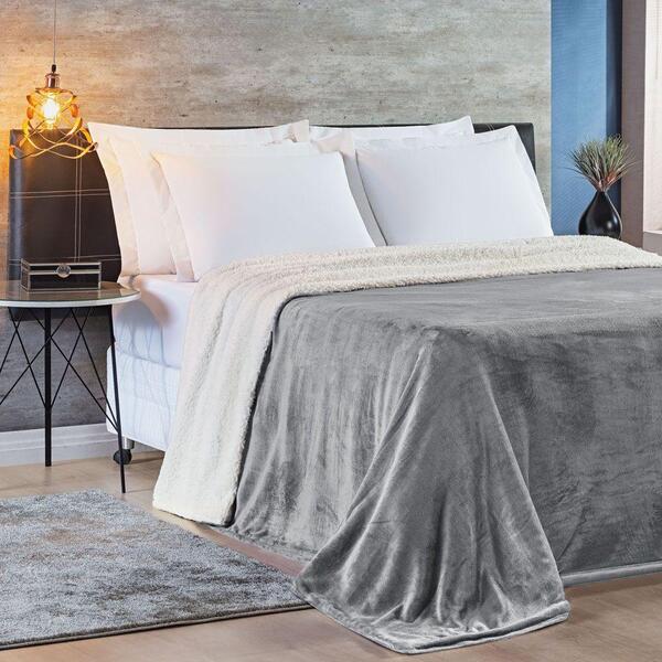 Cobertor Casal Queen E Manta 1 Peça Cinza