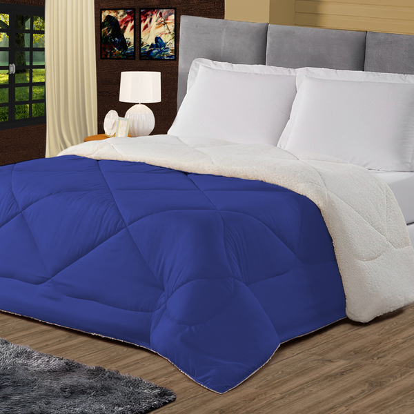 Cobertor Casal Queen Sherpa Dupla Face Azul Royale Casen