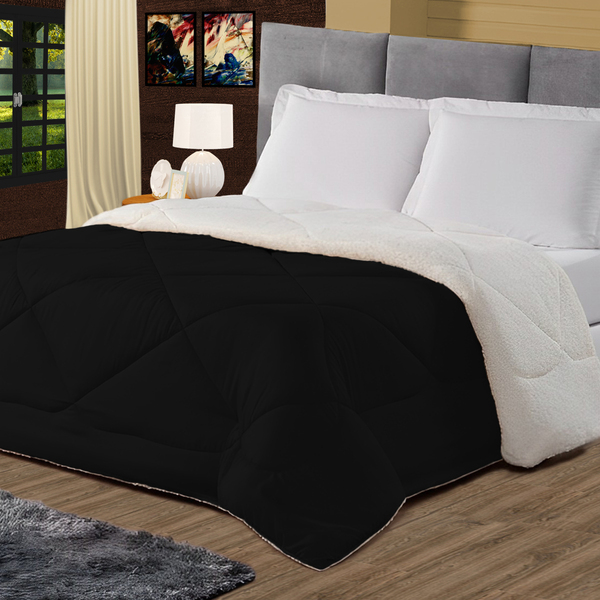 Cobertor Casal Queen Sherpa Dupla Face Preto Casen