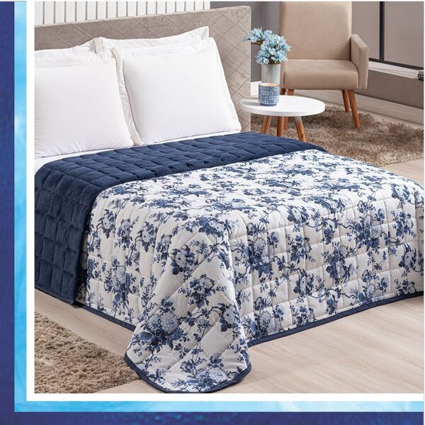 Cobertor Decorativo Casal Padrão Quatro Estações - Azul