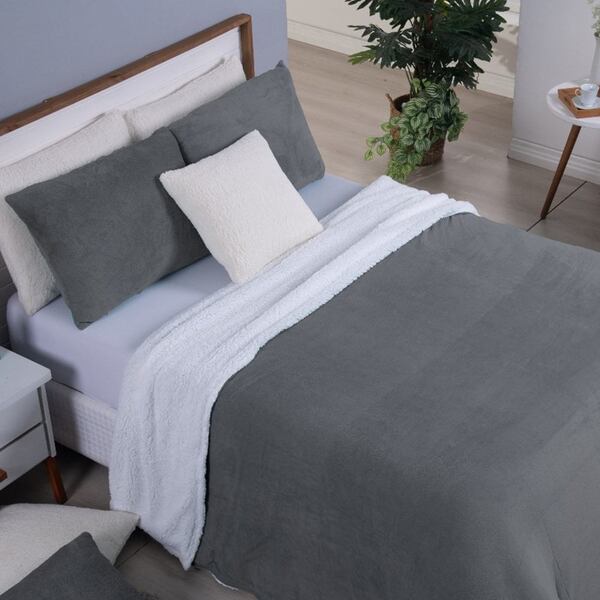 Cobertor King Canada Mantinha/sherpa 3 Peças - Cinza Escuro