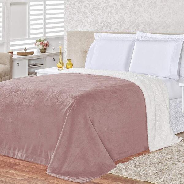Cobertor King Colorado Sherpa + Manta Flannel 1pç - Rosé