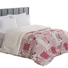 Cobertor Lã De Carneiro Estampado Patchwork Vermelho Dupla Fa