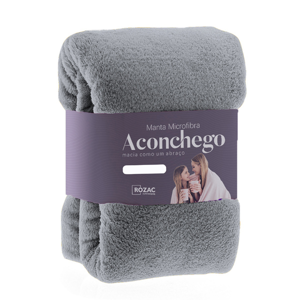 Cobertor Manta Microfibra - Solteiro - Liso - Cinza - 1 50m X
