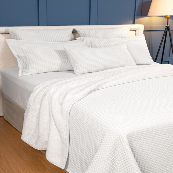 Cobertor Piquet Com Sherpa Casal Dupla Face  Branco