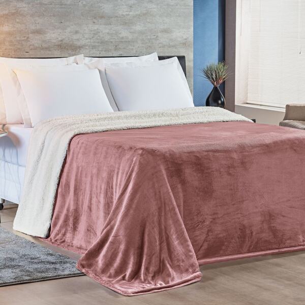 Cobertor Queen Alaska Dupla Face Sherpa/mantinha 1 Peça - Rose