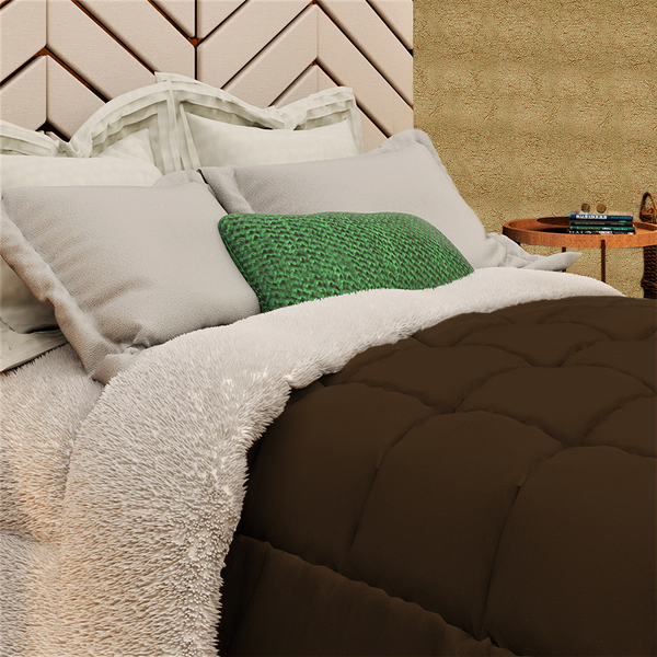 Cobertor Sherpa 2 Em 1 Tipo Pele De Carneiro Casen Marrom