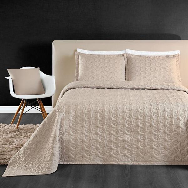 Cobre Leito 200 Fios Bordado Ágata King 03 Peças - Cáqui