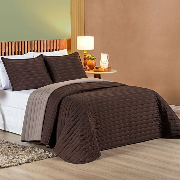 Cobre Leito 200 Fios Dupla Face Queen Colors 03 Peças - Marro