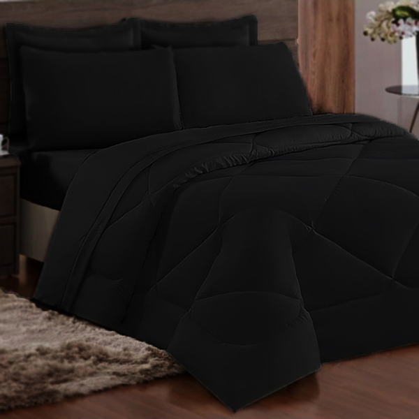 Cobre Leito 6 Peças Cama Casal Queen Dupla Face Casen Preto