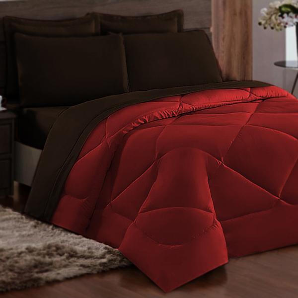 Cobre Leito 6 Peças Cama Casal Queen Dupla Face Casen Vermelh