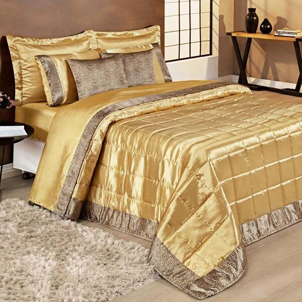 Cobre Leito África King Cetim 7 Peças Dourado