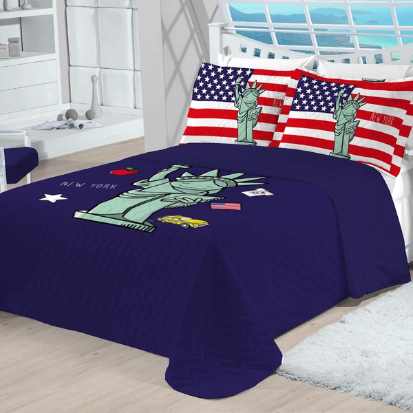 Cobre Leito Alegra Casal Queen Estátua Da Liberdade 03 Peças