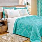 Cobre Leito Azul Tiffany Queen 2,65m x 2,65m com Detalhes em