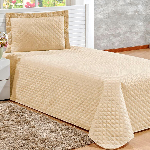 Cobre Leito Bege Solteiro Liso Clássico Matelado Bege 3 Peças