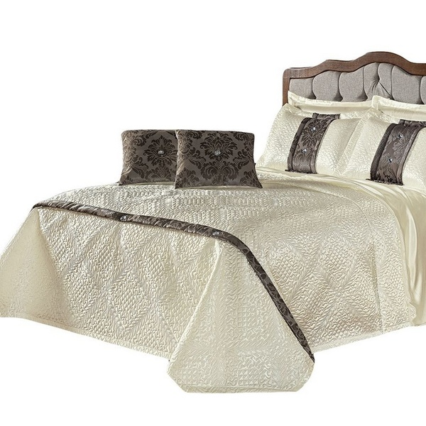 Cobre Leito Bellize Seda Com Veludo Casal Queen 7 Peças Tabaco