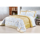 Cobre Leito Casal Amarelo Estampado 200 Fios Micro Percal 3 P