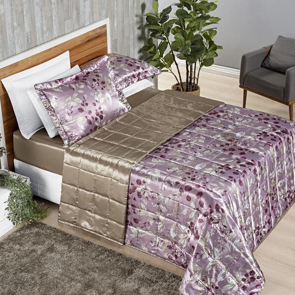 Cobre Leito Casal Amira Cetim 3pç 100% Poliéster - Rosa