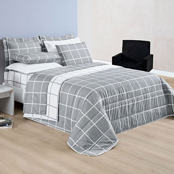 Cobre Leito Casal Cinza Micropercal 200 Fios Dupla Face + Len