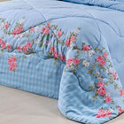Cobre Leito Casal Estampado Floral Azul 200 Fios + Jogo De Ca