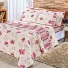 Cobre Leito Casal Floral Percal 180 Fios 3 Peças - Rosé