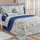 Cobre Leito Casal Flores 200 Fios 3 Peças - Azul