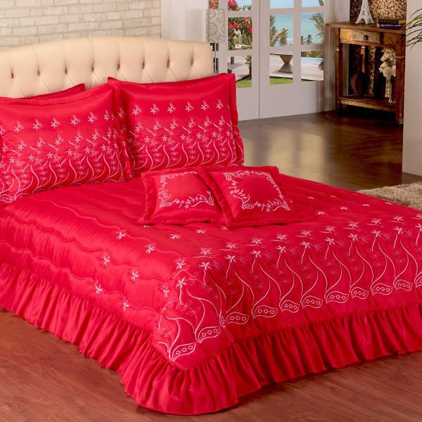 Cobre Leito Casal King Size Alice  07 Peças Vermelho [f101]