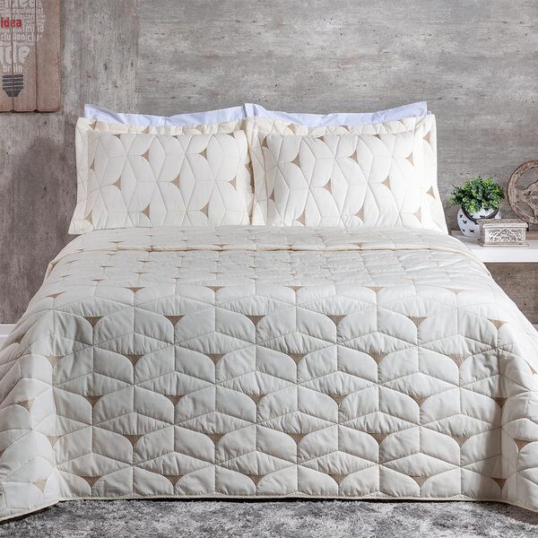 Cobre Leito Casal Padrão Berlim Percal 180 Fios Bordado 3 Peç