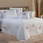 Cobre Leito Casal Padrão Bordado Libélula 3 Peças - Branco