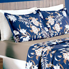 Cobre Leito Casal Padrão Campestre Azul 180 Fios + Jogo De Ca