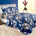 Cobre Leito Casal Padrão Campestre Azul 180 Fios + Jogo De Ca