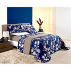 Cobre Leito Casal Padrão Campestre Azul 180 Fios + Jogo De Ca