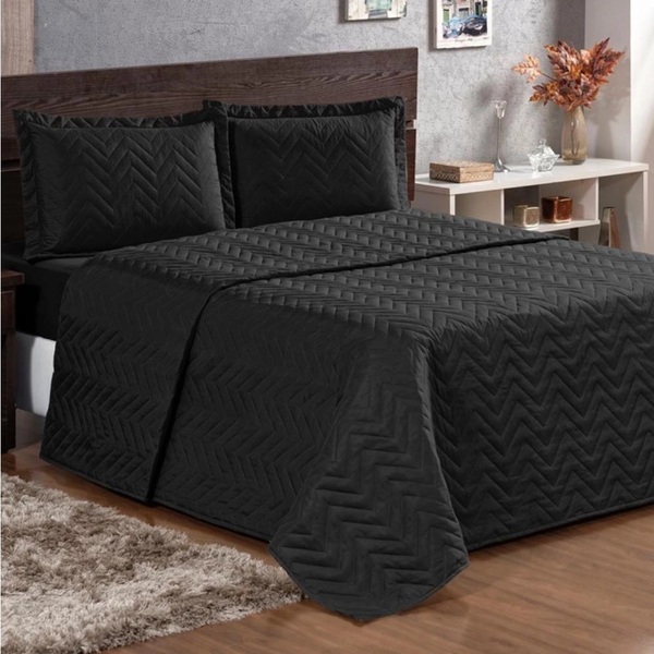 Cobre Leito Casal Padrão Pratic Lisa 3 Peças - Preto