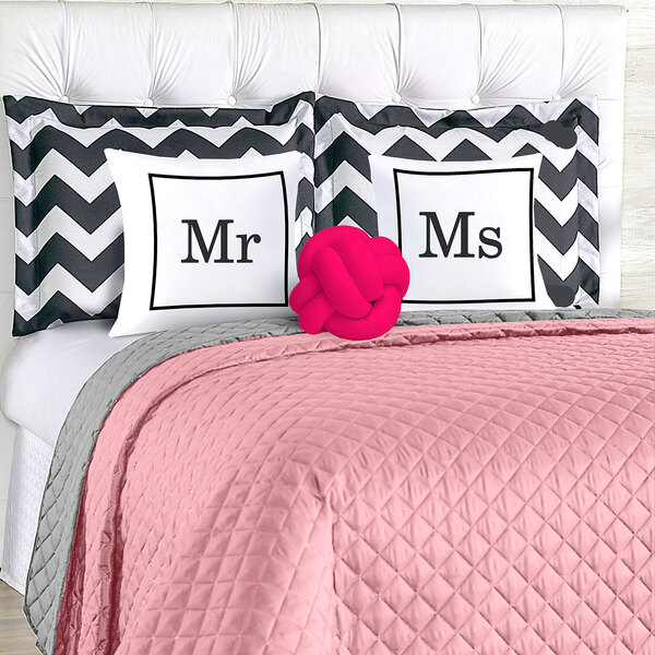 Cobre Leito Casal Padrão Rosê / Cinza Dupla Face 8 Peças Com