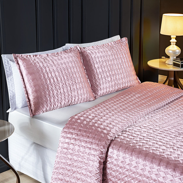 Cobre Leito Casal Padrão Shine Cetim Charmousse 3 Peças - Rose