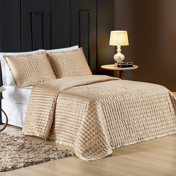 Cobre Leito Casal Padrão Shine Charmousse 3 Peças Bronze