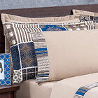 Cobre Leito Casal Queen Azul E Cáqui Listrado Dupla Face 3 Pe