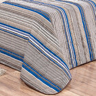 Cobre Leito Casal Queen Azul E Cáqui Listrado Dupla Face 3 Pe