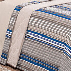 Cobre Leito Casal Queen Azul E Cáqui Listrado Dupla Face 3 Pe