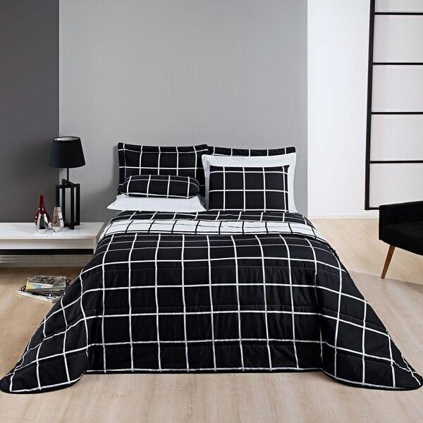 Cobre Leito Casal Square Micropercal 200 Fios 3pç - Preto