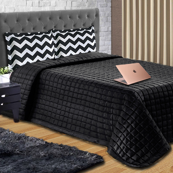 Cobre Leito Chevron +  Porta Travesseiros Casal Queen 03 Peça