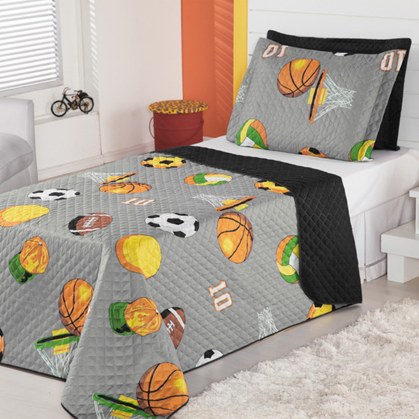 Cobre Leito Colcha Solteiro Alegria 2 Peças Futebol - Cáqui -
