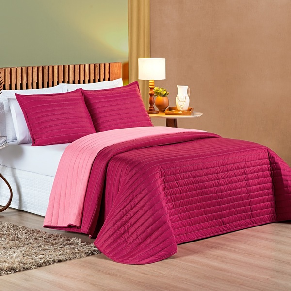 Cobre Leito Collors Solteiro Dupla Face 2 Peças Pink/rosa
