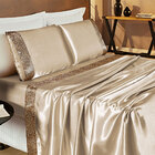 Cobre Leito De Cetim Charmousse Safari Queen Prata + Jogo De