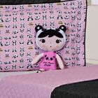 Cobre Leito Doll Panda Preto/rosa Dupla Face C/ Boneca Soltei
