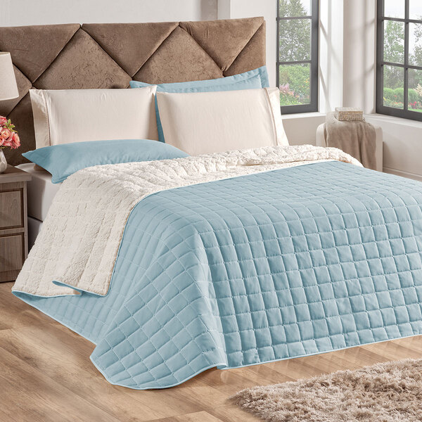 Cobre Leito Dupla Face Queen Azul 2,50m X 2,40m + Jogo De Cam