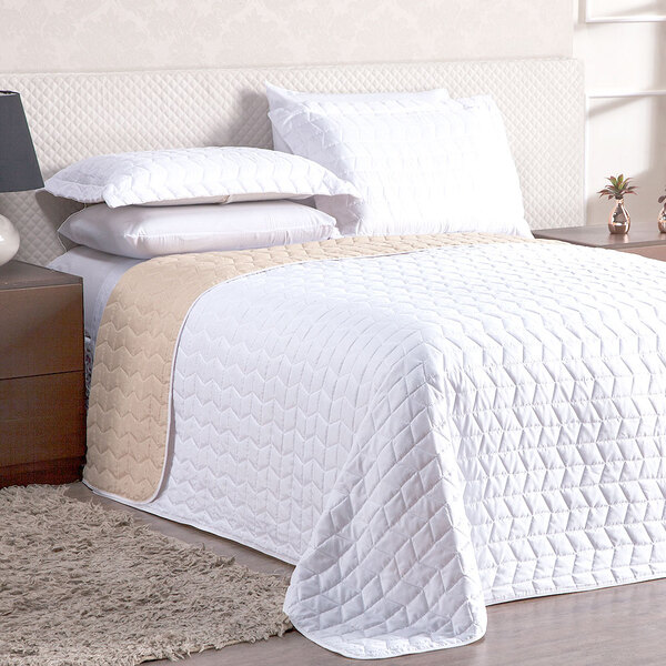 Cobre Leito Dupla Face Queen Branco E Palha Liso Matelado Clá