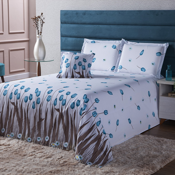 Cobre Leito Estampa Floral 5 Pçs Queen 180 Fios 100% Algodão