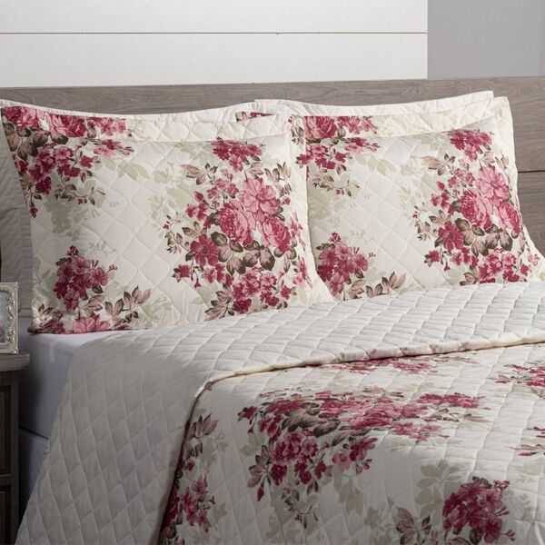 Cobre Leito Fascinação Queen 3 Peças - Floral Vermelho - 80%