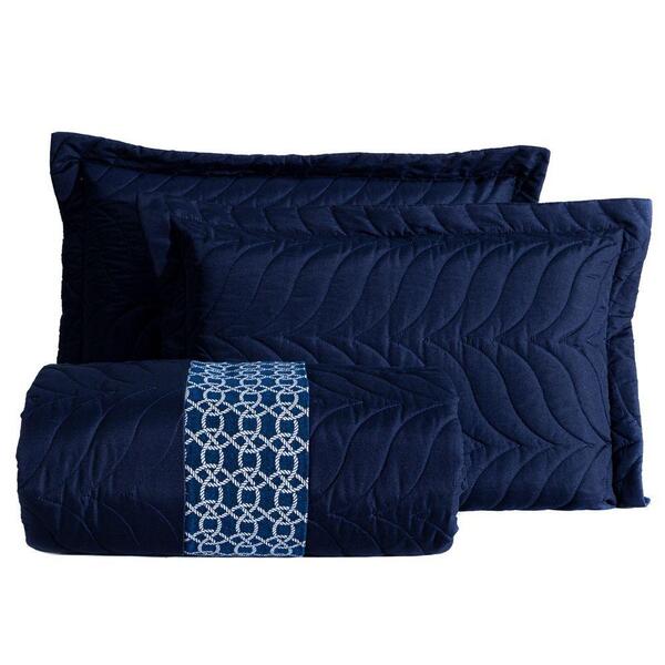 Cobre Leito Fortuny King 03pçs Percal 180 Fios Azul Marinho